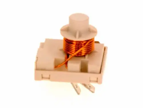Relais von Bosch mit einer Kupferspule, montiert auf einer rechteckigen Basis mit zwei Anschlussklemmen. Das Produkt ist in neutralen Farben gehalten.